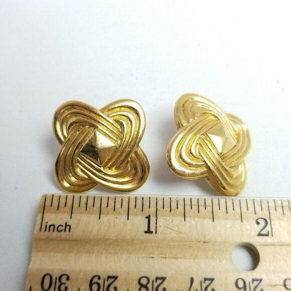 Vintage Avon Gold Tone Knot Design X Shape Stud Earrings, 80s 90s Style - Picture 5 of 7